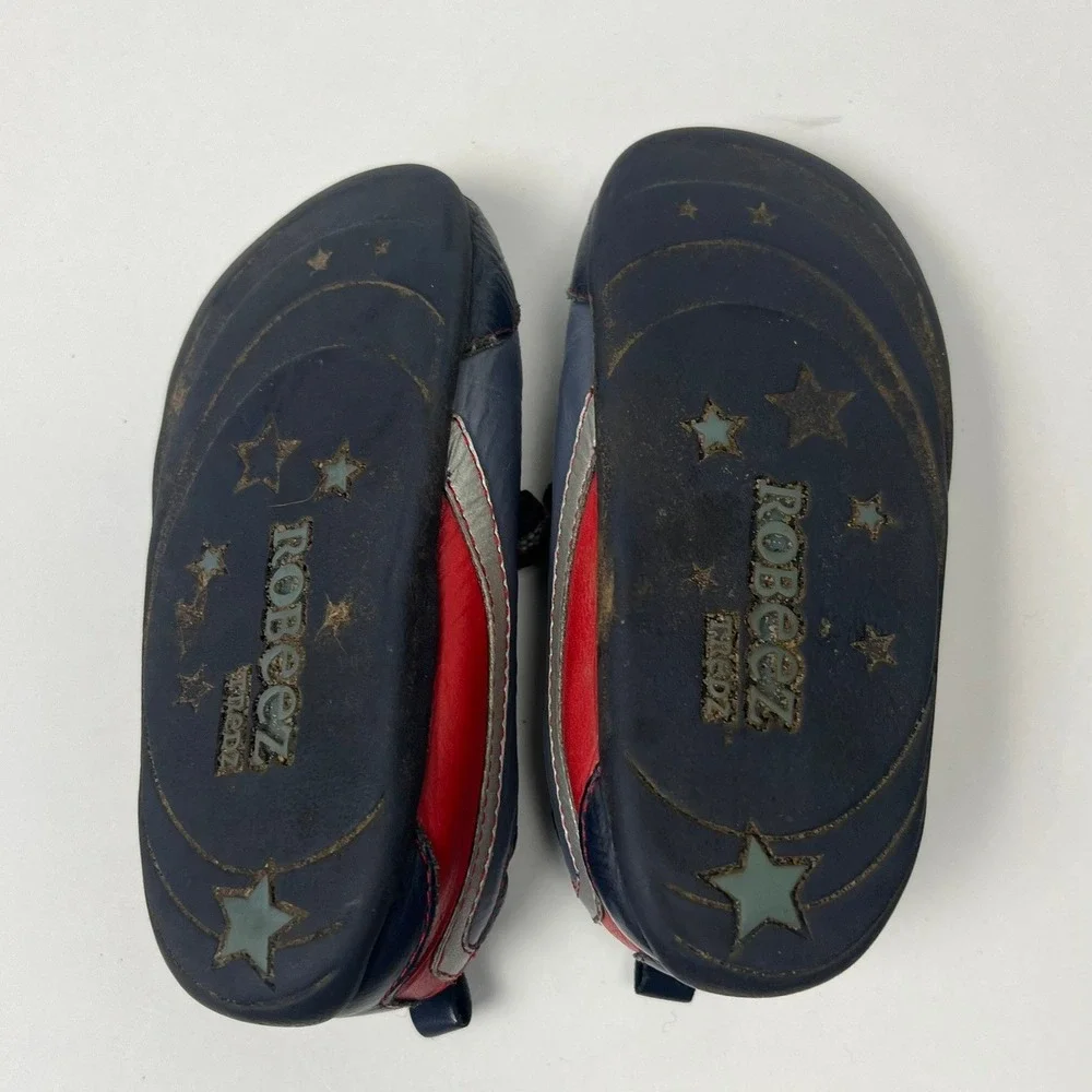 Robeez Genuine Leather Shoes‎ Navy Red Blue Stars 16-20 Mths Walker Comfy